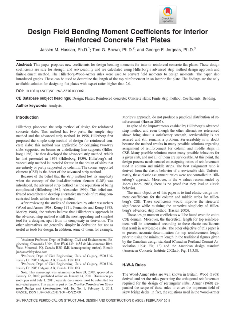 Hassan Et Al 2011 Design Field Bending Moment Coefficients for Interior ...