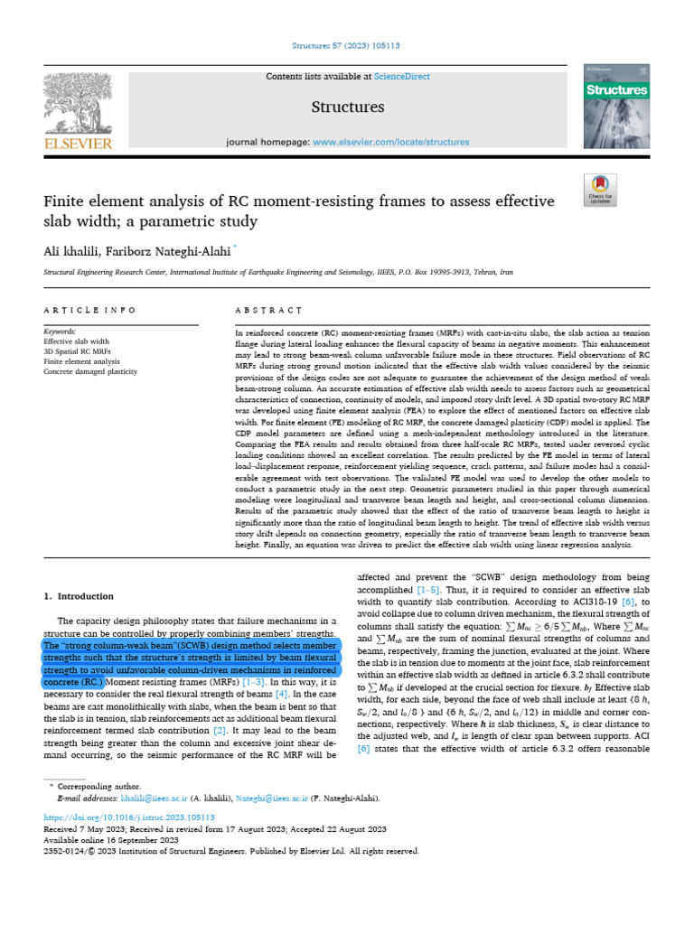 Finite Element Analysis of RC Moment-resisting Frames to Assess ...