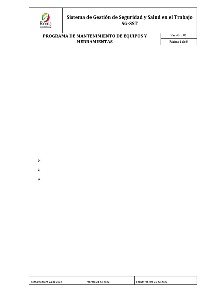 Programa Mantenimiento Equipos y Herramientas ROMA RESERVADO 2pdf | PDF ...