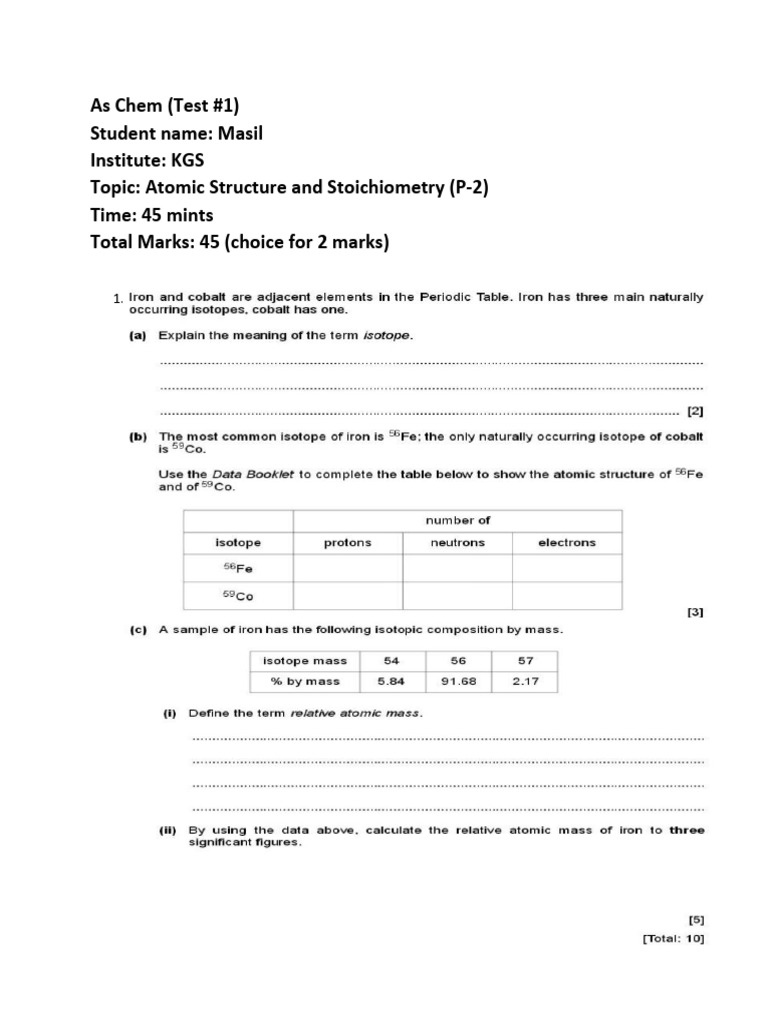 Atomic Structure and Stoichiometry | PDF