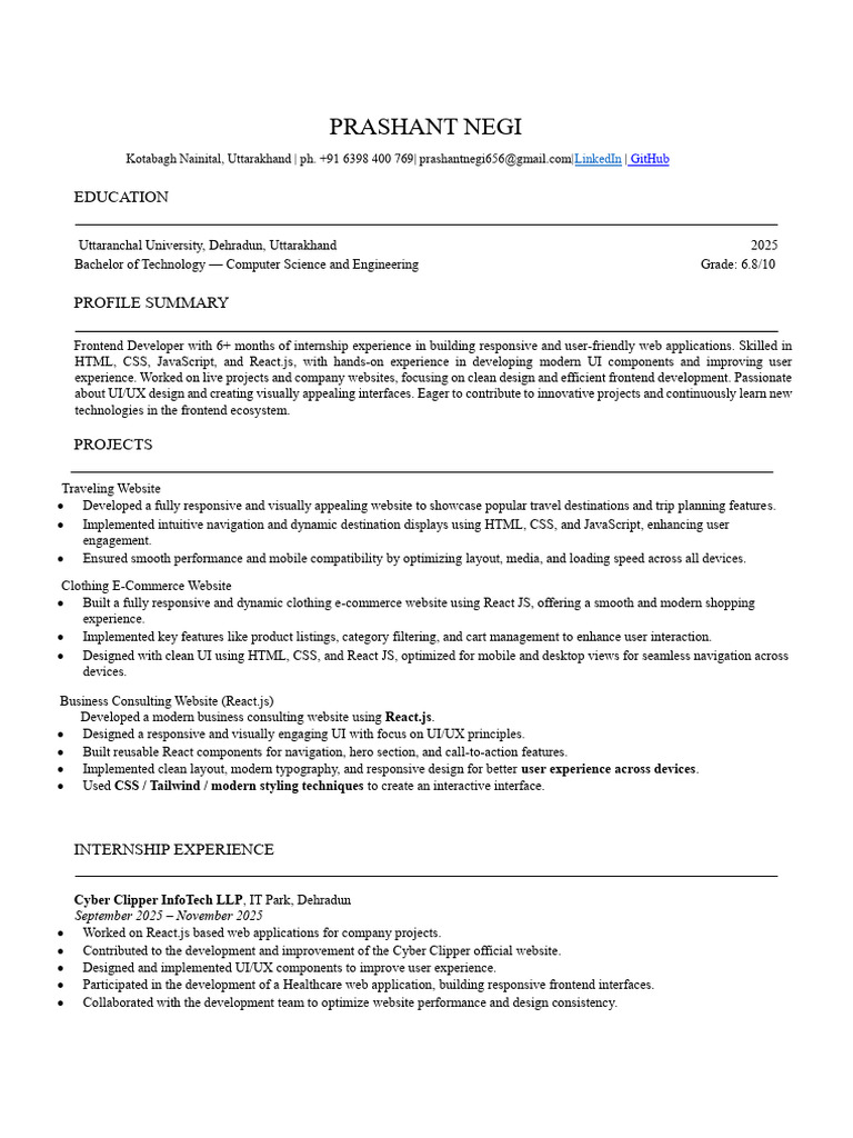 Prashant - Resume Update | PDF | Websites | User Interface
