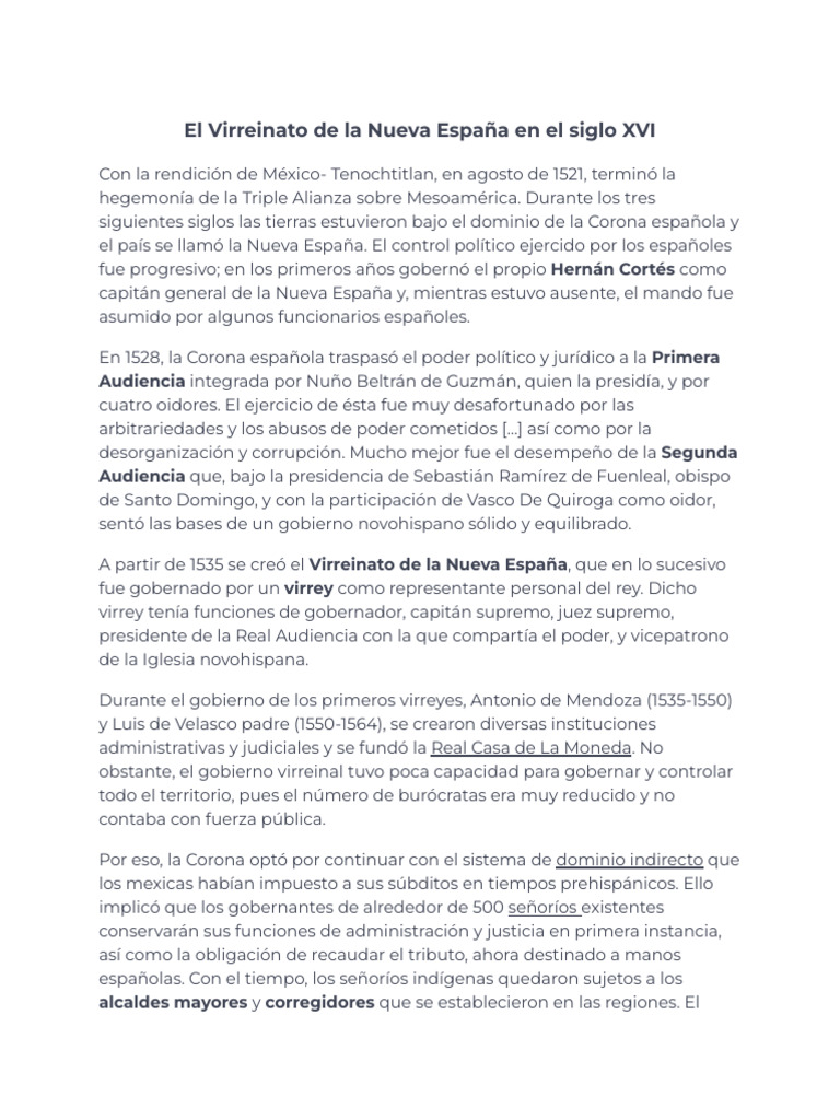 Gobierno de La Nueva España: Sobre El Virreinato | PDF | Nueva españa ...