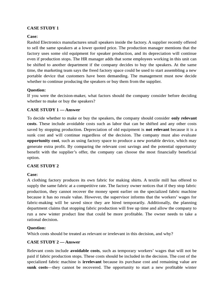 Case Study 1 | PDF | Opportunity Cost | Cost