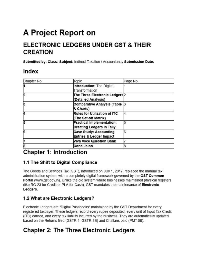 Project Report - Electronic Ledgers in GST (With Ch... | PDF | Credit ...