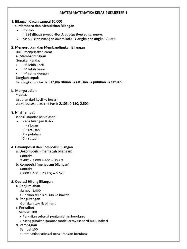 Materi Matematika Kelas 4 Semester 1 | PDF