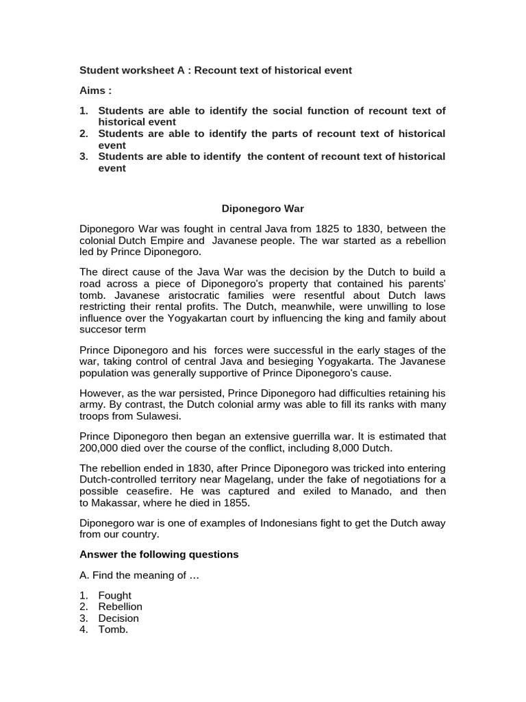 Student worksheet.docx recount | PDF | Military | Java