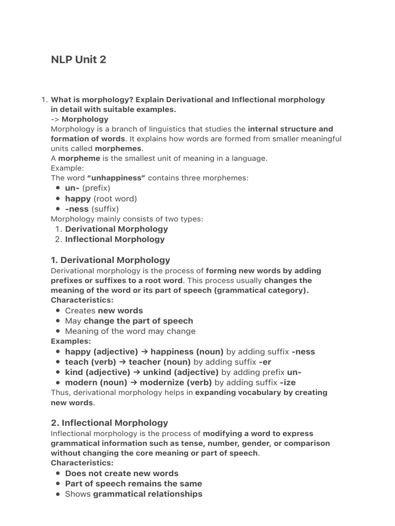 NLP Unit 2 | PDF | Morphology (Linguistics) | Word