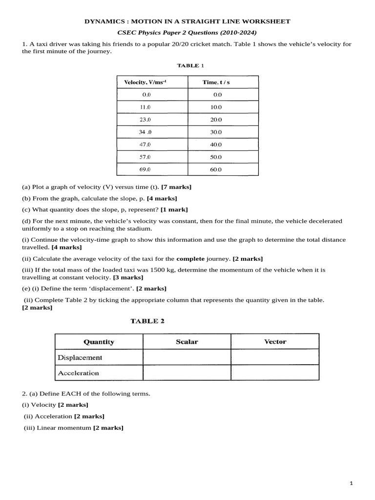 Dynamics - Motion Worksheet | PDF | Velocity | Force
