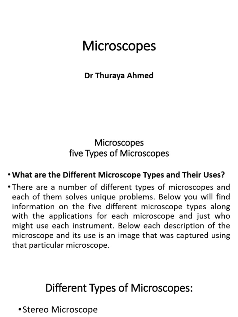 Lec 6 Five Types of Microscopes | PDF | Microscope | Applied And ...