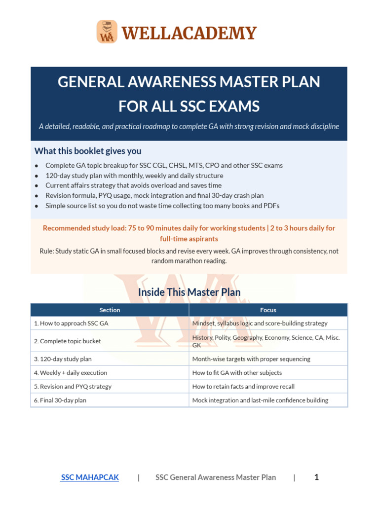 General Awareness Master Plan.docx | PDF | Multiple Choice