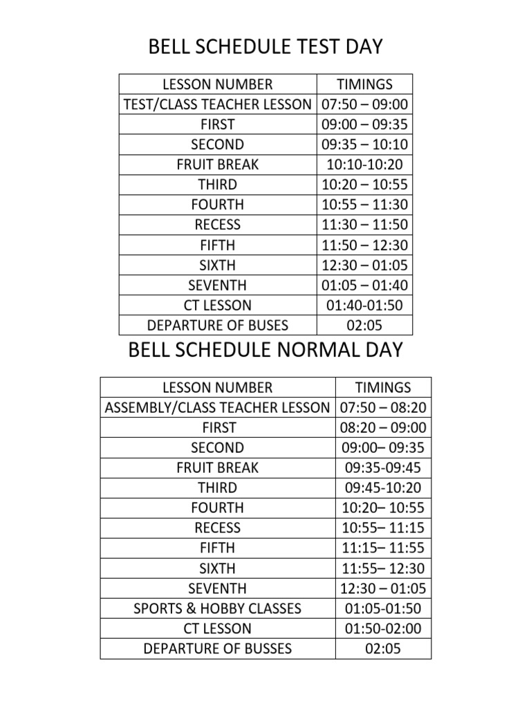 Bell Schedule Normal Day Wef March 24, 2026 | PDF