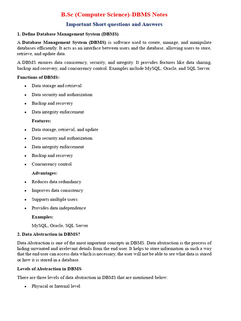 B.sc DBMS Notes 4th Sem | PDF | Databases | Database Transaction