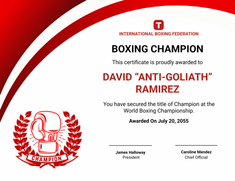 Red Certificate of Boxing Champion Template | PDF