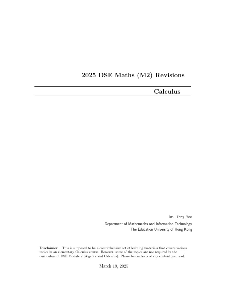 2025 DSE Maths (M2) Revisions | PDF | Integral | Function (Mathematics)