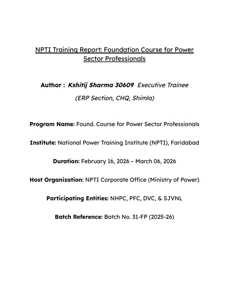 NPTI Training Report | PDF | Electrical Grid | Renewable Energy