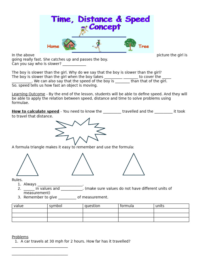 Speed Worksheet | PDF