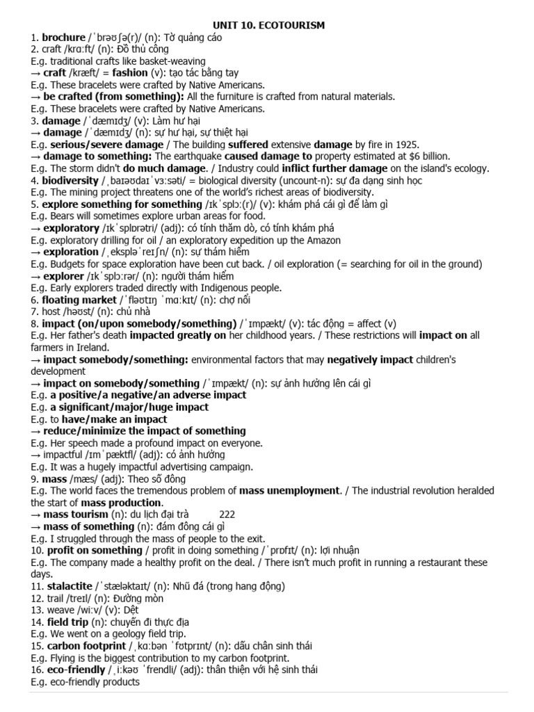 g10 - Handout Voc-gram - Exercise Unit 10 | PDF | Tourism