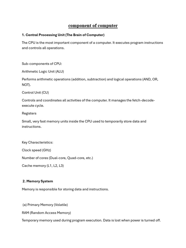 Component of Computer | PDF | Random Access Memory | Computer Data Storage