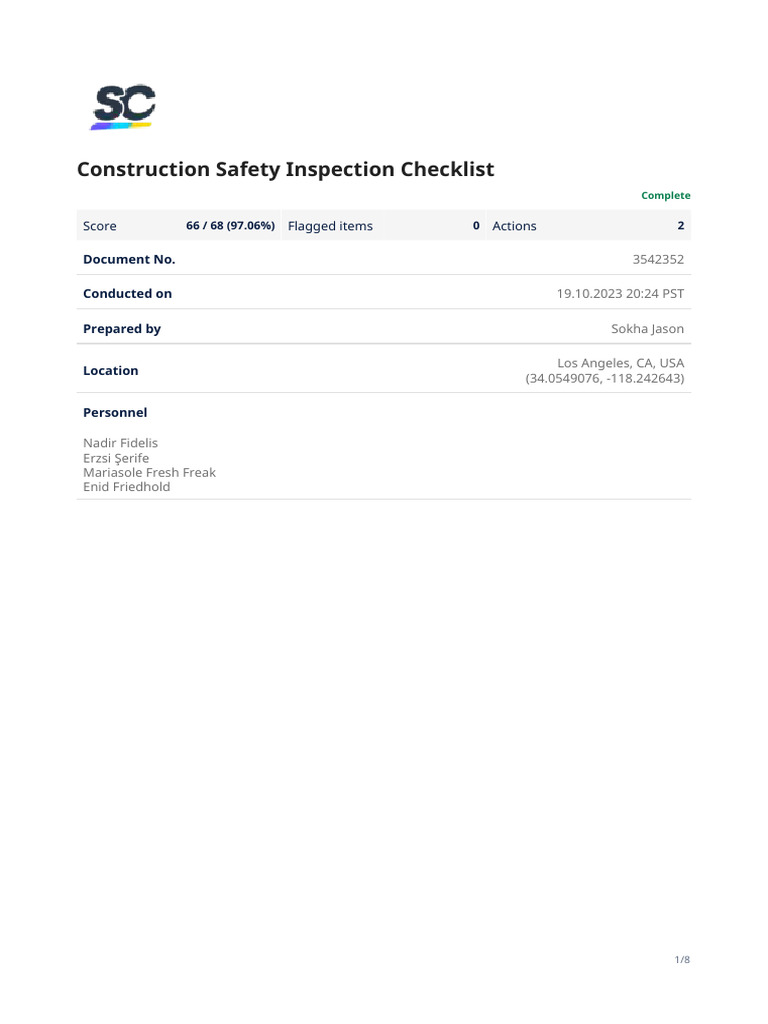 Construction Safety Inspection Checklist Sample Report | PDF ...