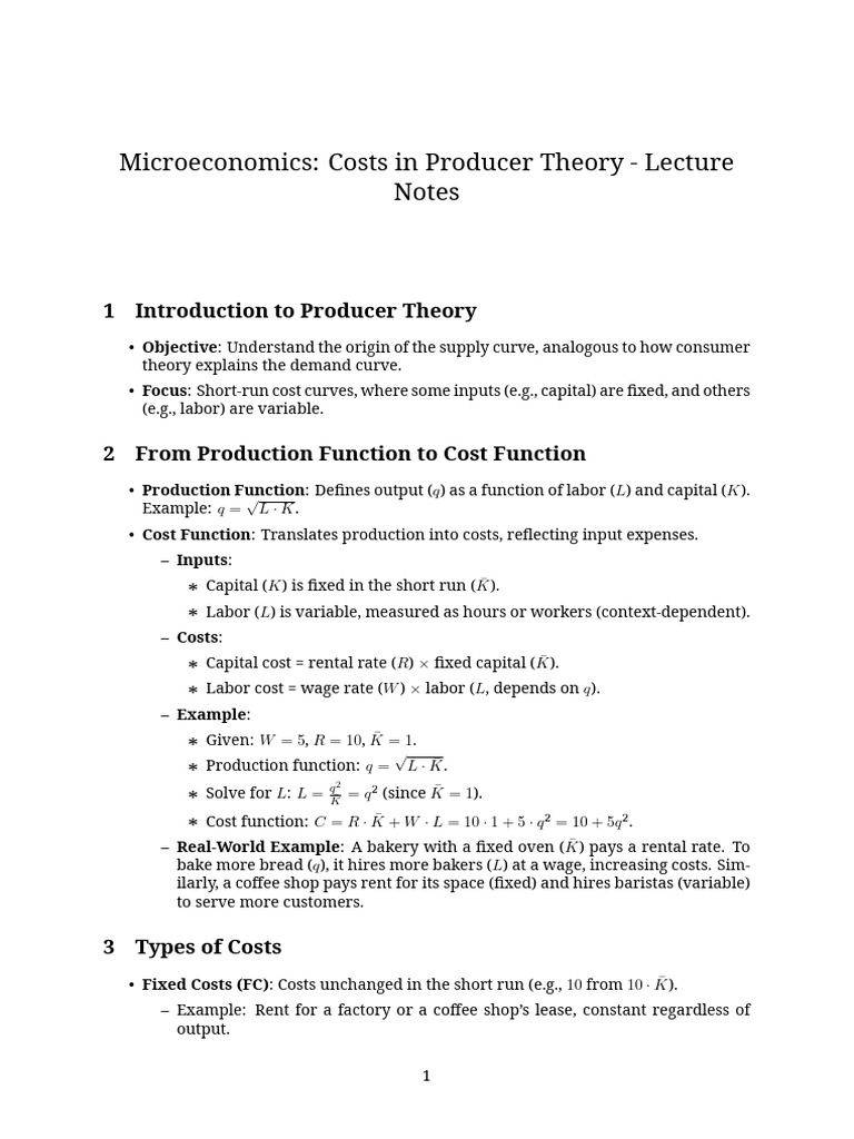 Costs in Producer Theory | PDF | Labour Economics | Production Function