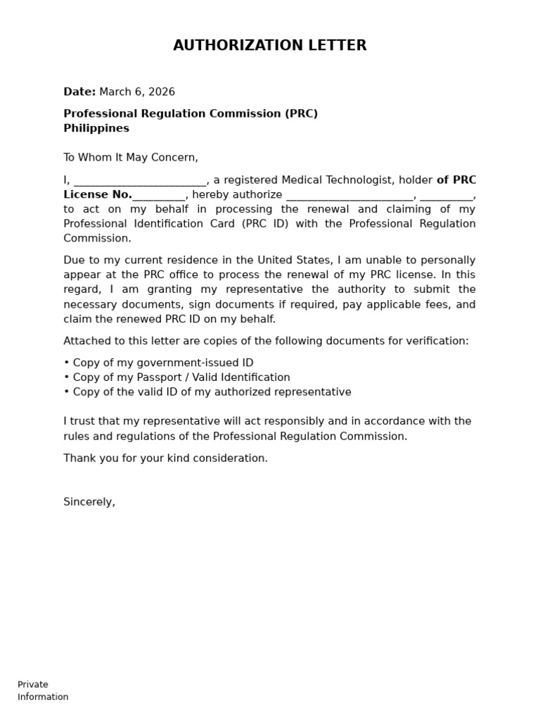 Authorization Letter - PRC | PDF