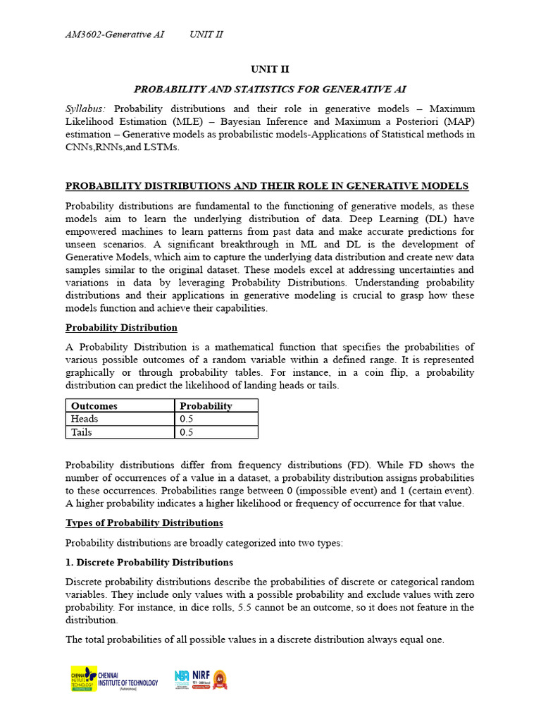AM3602 - GEN AI - Unit - II Notes.docx | PDF | Probability Distribution ...