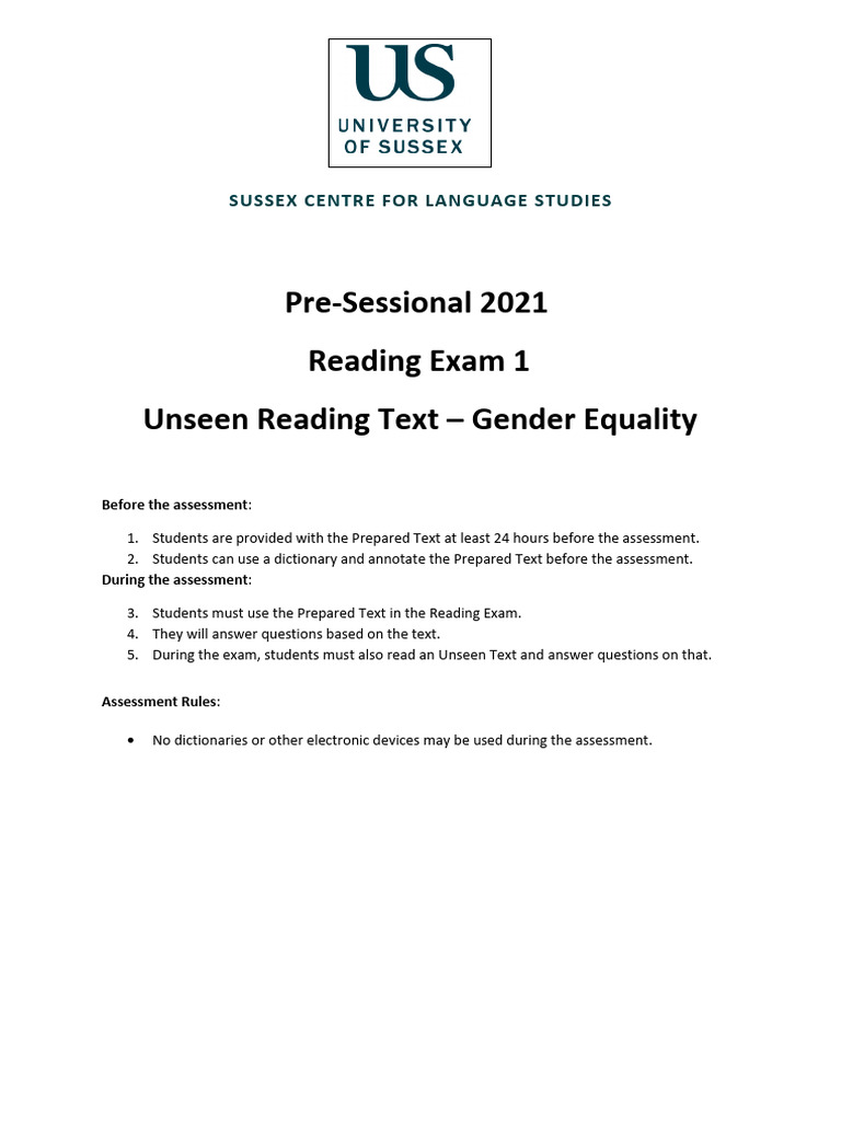 Gender+Equality+Reading+1+Unseen+Text+PS+2021 | PDF | Gender | Gender ...