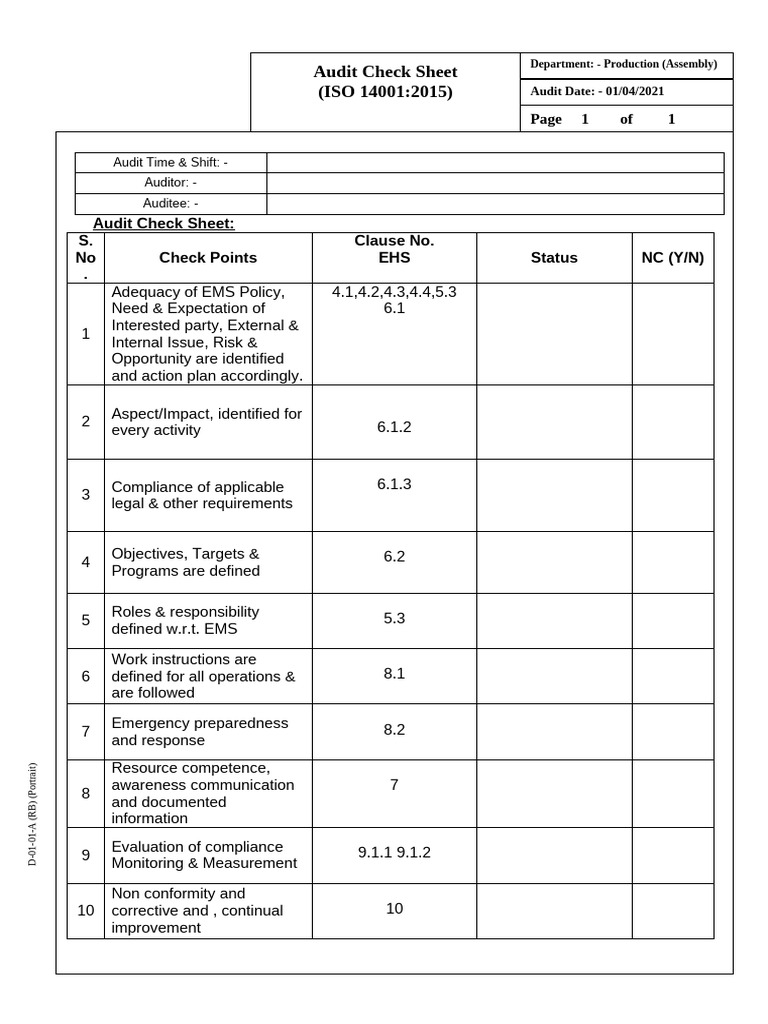 Audit Check Sheet | PDF | Audit | Business