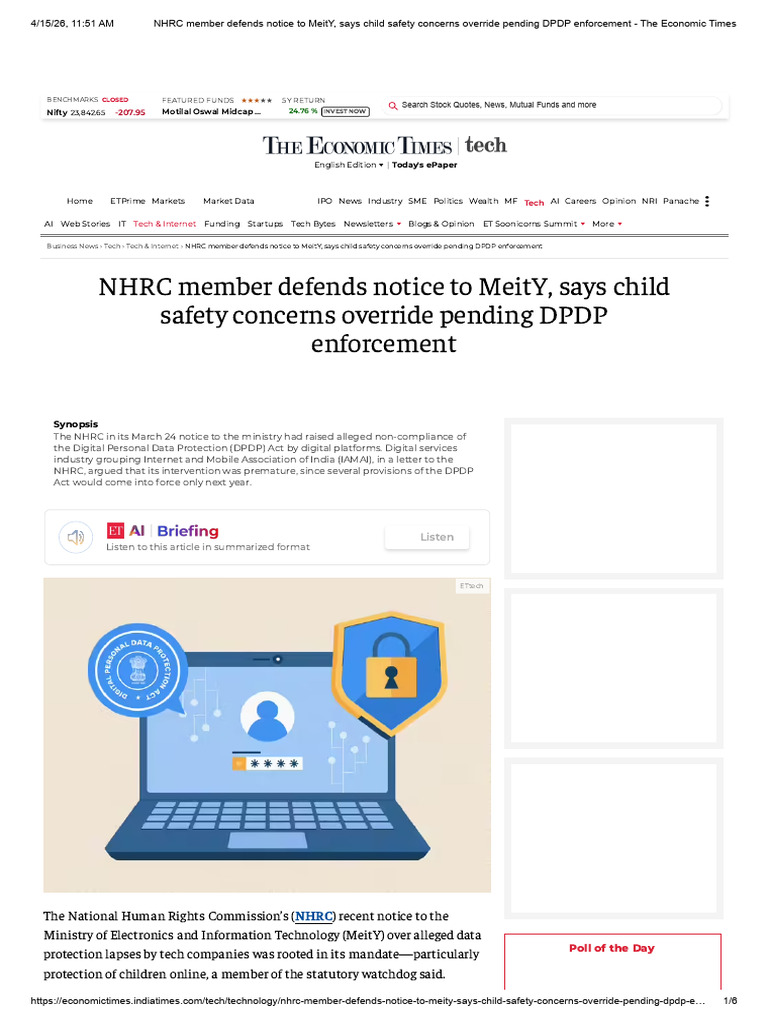 NHRC Member Defends Notice to MeitY, Says Child Safety Concerns ...