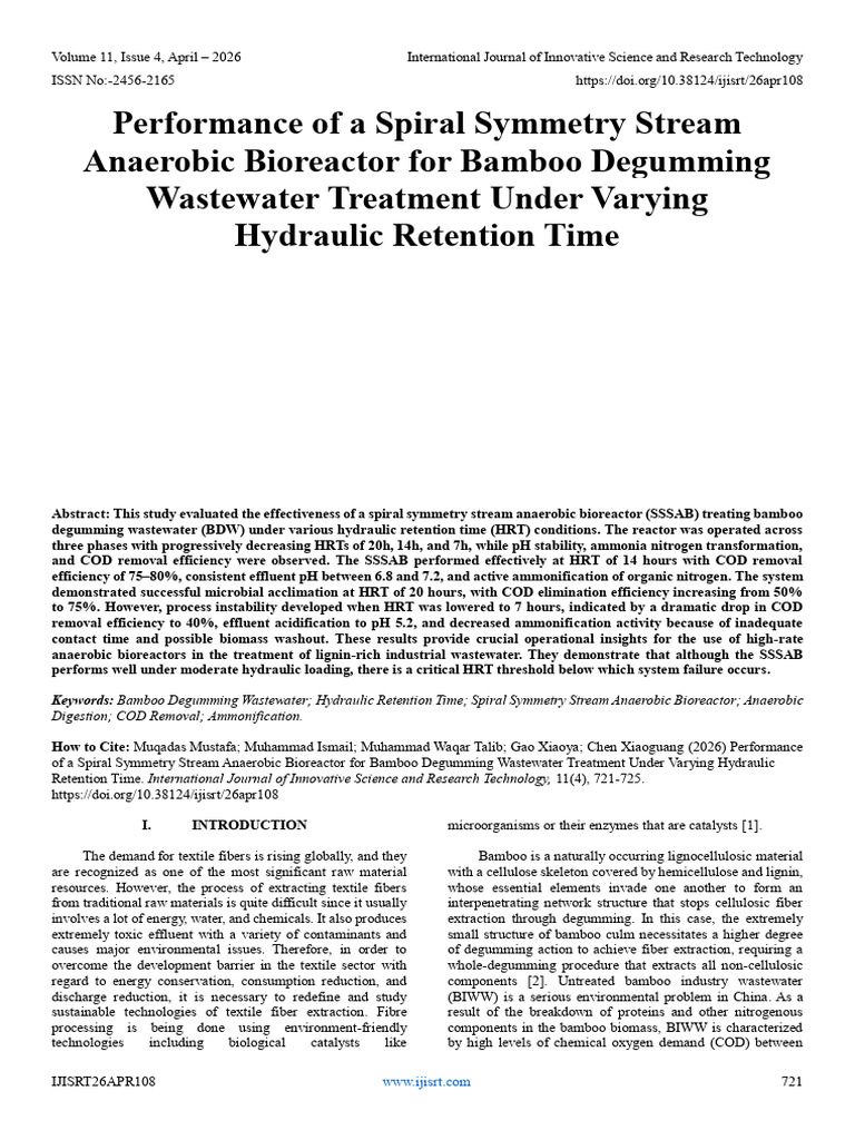 Performance of a Spiral Symmetry Stream Anaerobic Bioreactor for Bamboo ...