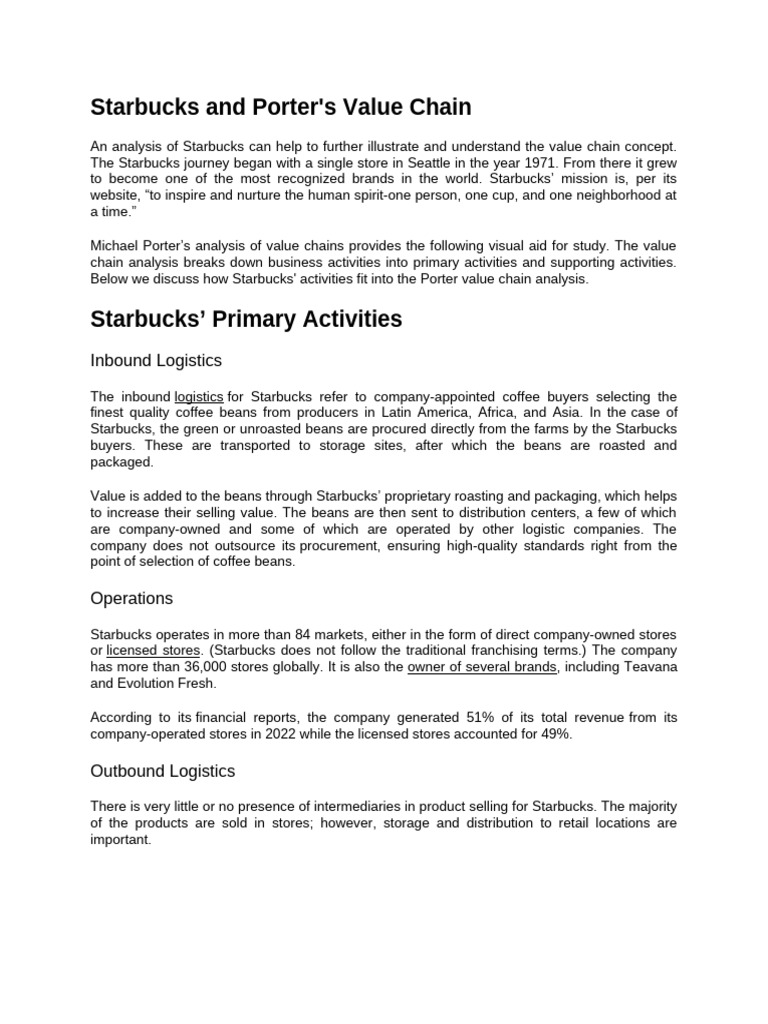 Starbucks Value Chain Example. (1) | PDF | Starbucks | Coffee