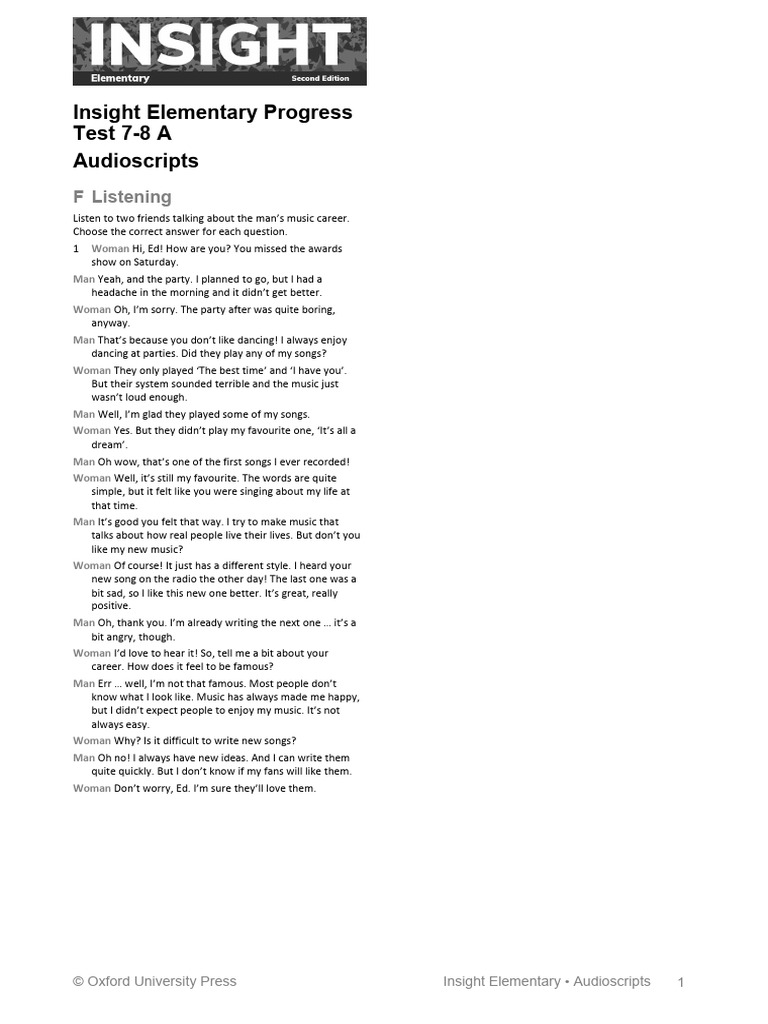 Insight Ele Progress 7-8a Audio Script | PDF