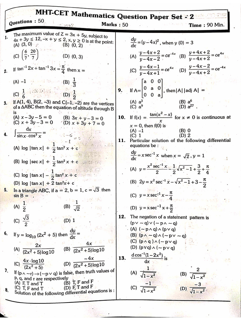 CET Math Paper 2 | PDF