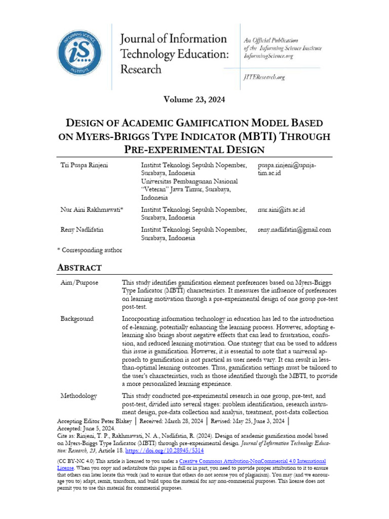 Design of Academic Gamification Model Based on Myers-briggs Type ...