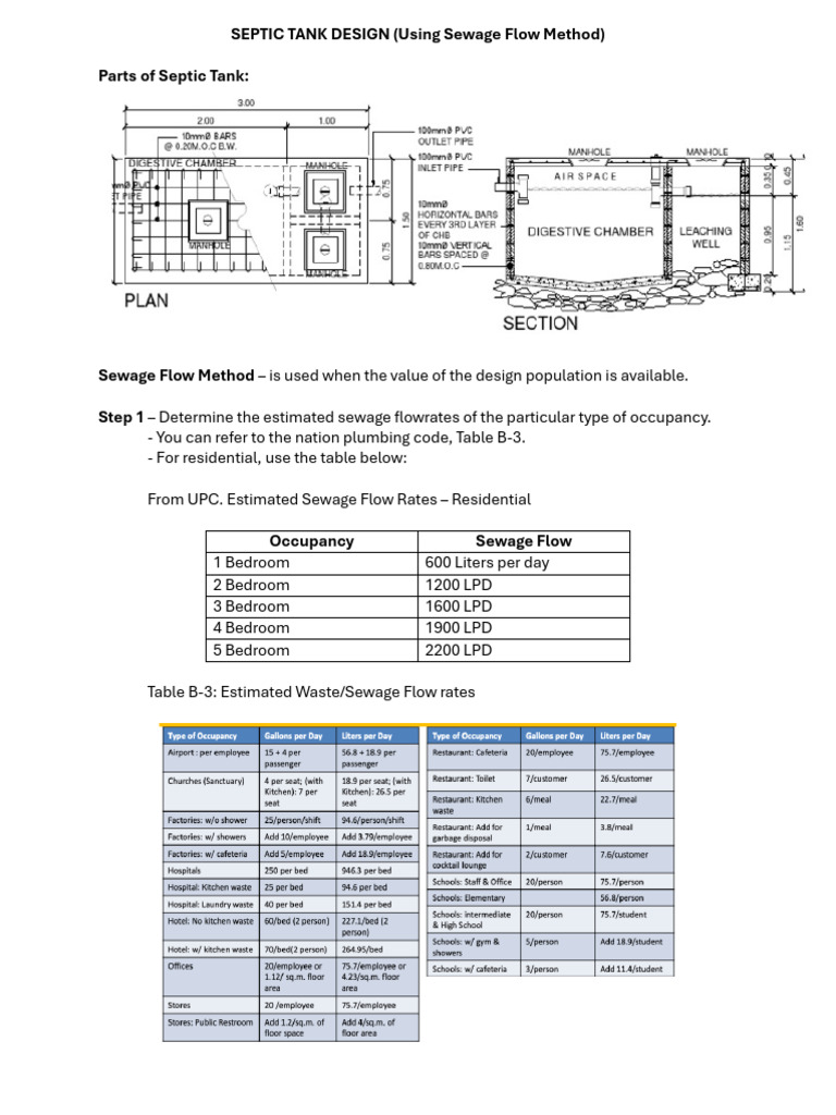 4. Septic Tank Design (Sewage Flow Method) | PDF | Septic Tank | Sewage