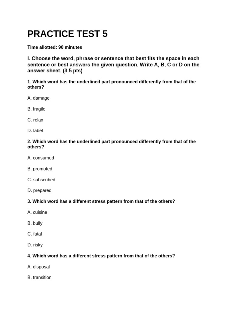Practice Test 5 | PDF | Brand