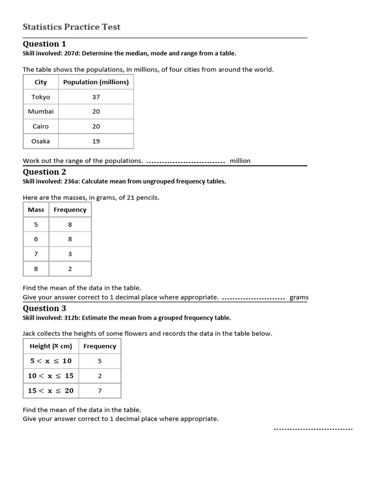 StatisticsPracticeTest (1) | PDF | Mathematics | Statistics