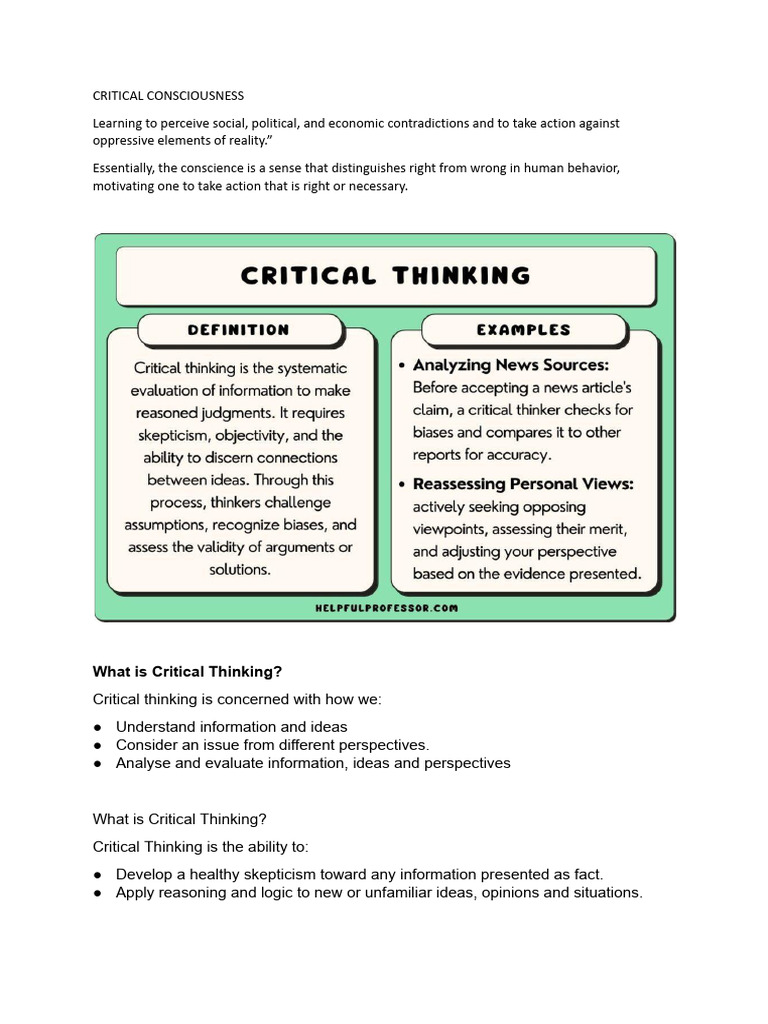 Critical Consciousness _ Critical Thinking.docx | PDF | Critical ...