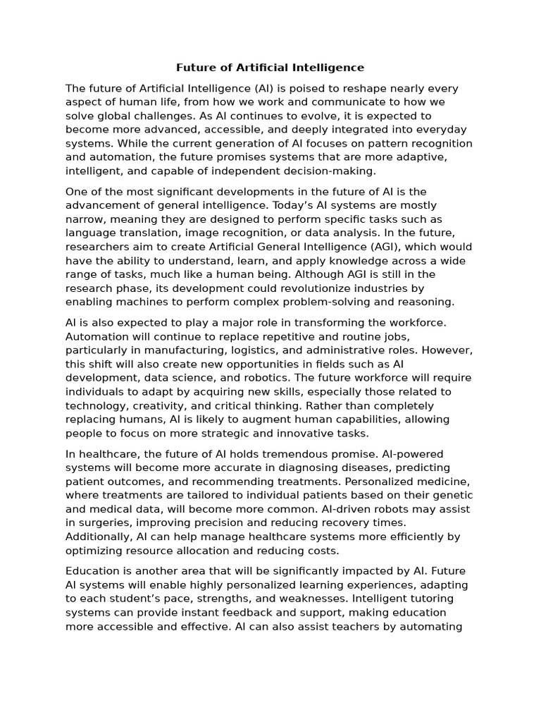Future of Artificial Intelligence | PDF | Artificial Intelligence ...