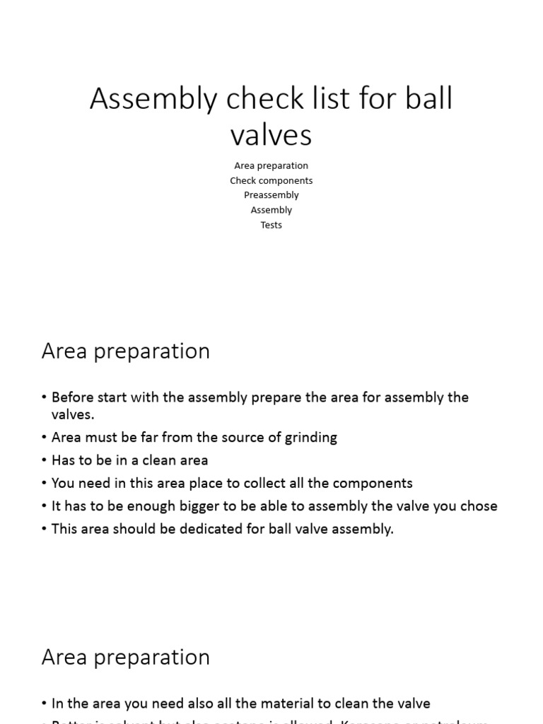 Assembly Check List for Ball Valves | PDF | Valve | Leak