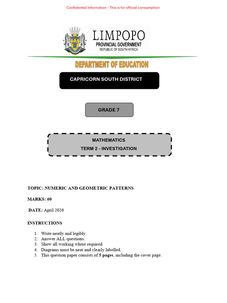 Grade 7 Term 2 Investigation 2026 | PDF | Numbers | Mathematics