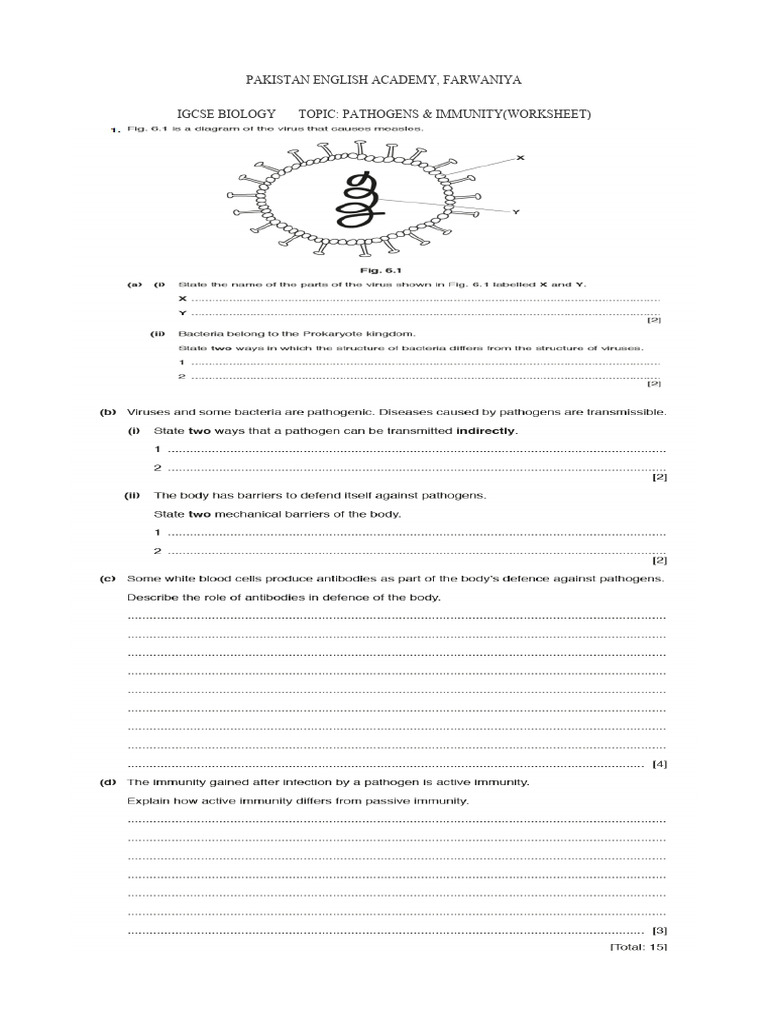 Pathogens and Immunity Worksheet (2) | PDF