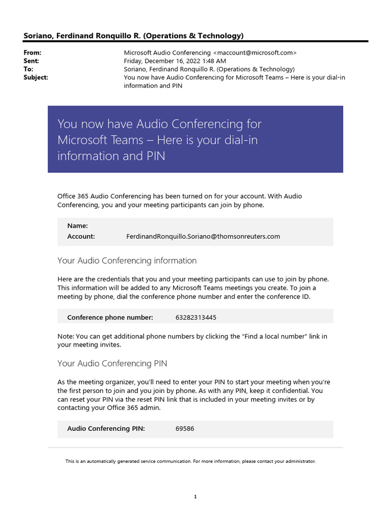 Audio Conferencing for Microsoft Teams | PDF