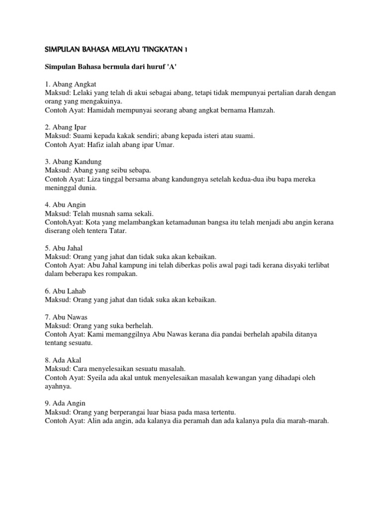 Simpulan Bahasa Melayu Tingkatan 1