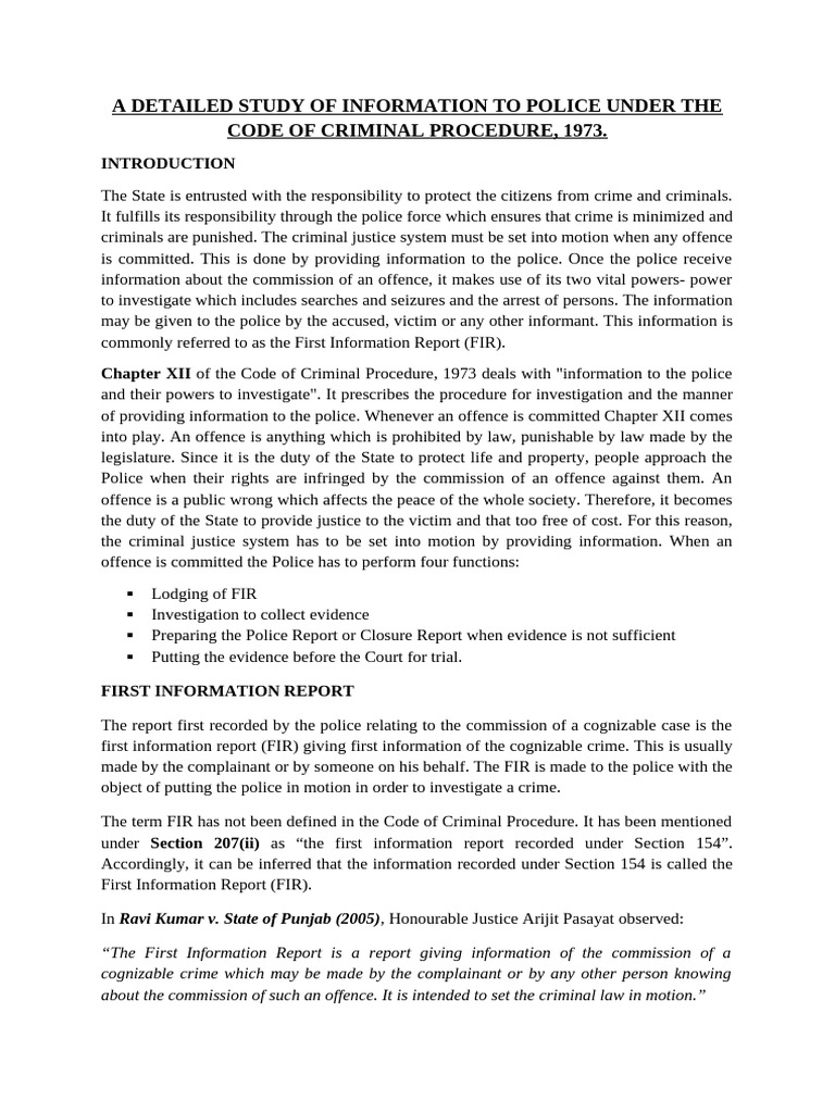 FIR Under CrPC | PDF | Crimes | Crime & Violence