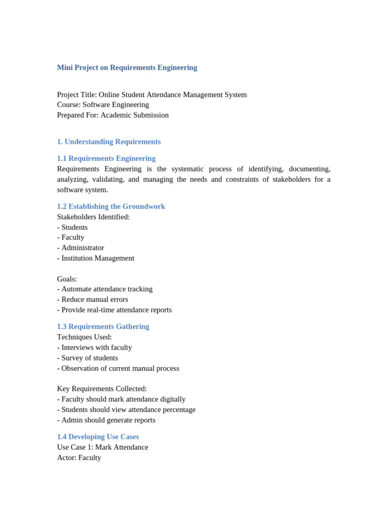 Requirements Engineering Mini Project | PDF | Use Case | Systems ...