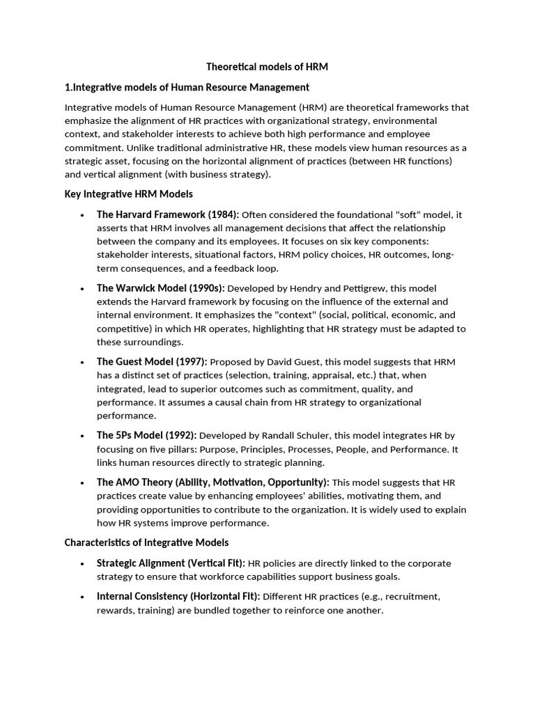 Theoretical Models of HRM | PDF | Human Resource Management | Strategic ...