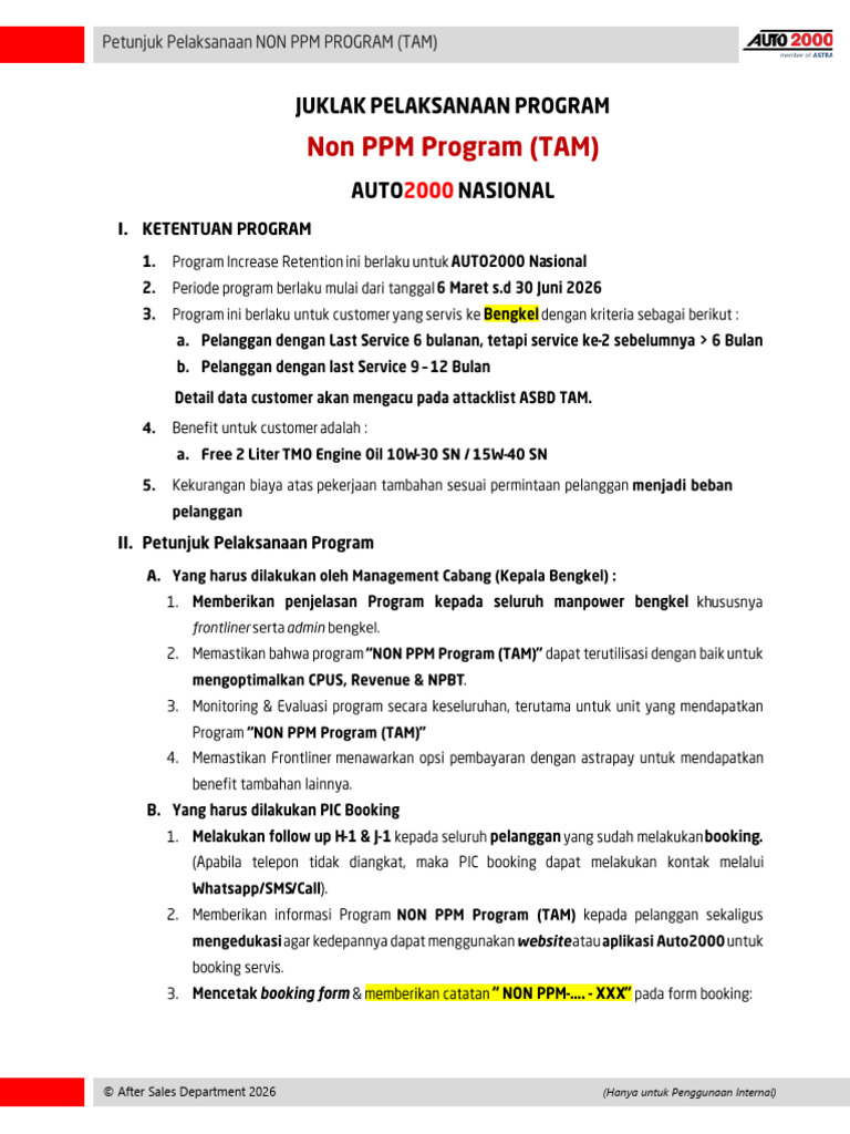 TAM - Petunjuk Pelaksanaan Program Non PPM Mar-Jun 2026 | PDF