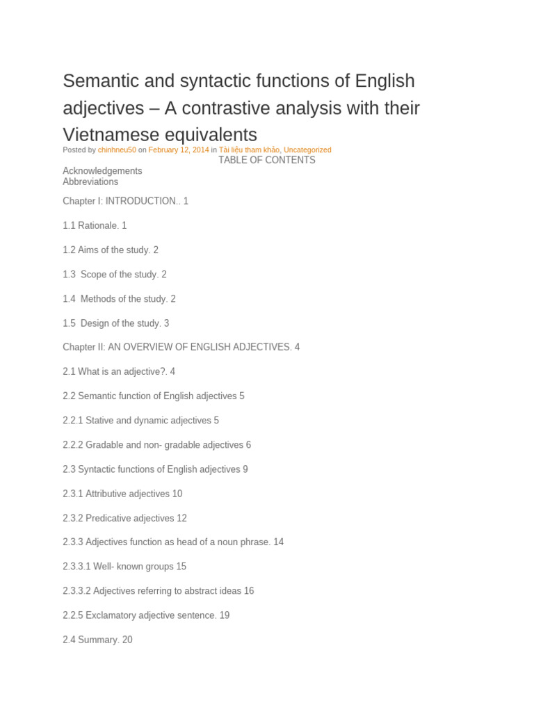 Semantic and Syntactic Functions of English Adjectives | PDF ...