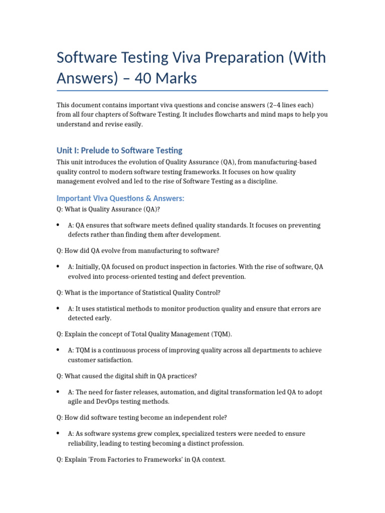 Software Testing Viva Preparation With Answers | PDF | Software Testing ...